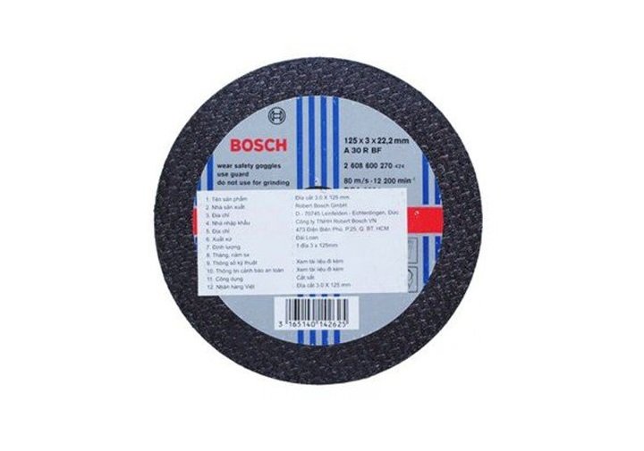 Đá cắt 125x3x22.2mm (sắt) Bosch 2608600270 Đá cắt 125x3x22.2mm (sắt) Bosch 2608600270