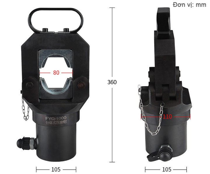 Kích thước đầu ép cos thủy lực FYQ-1000 Kích thước đầu ép cos thủy lực FYQ-1000