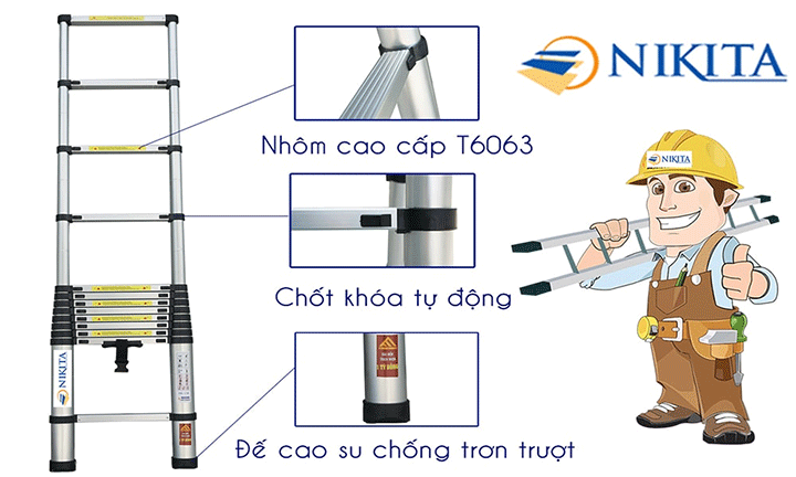 Thang nhôm rút NIKITA R49 có độ bền cao Thang nhôm rút NIKITA R49 có độ bền cao