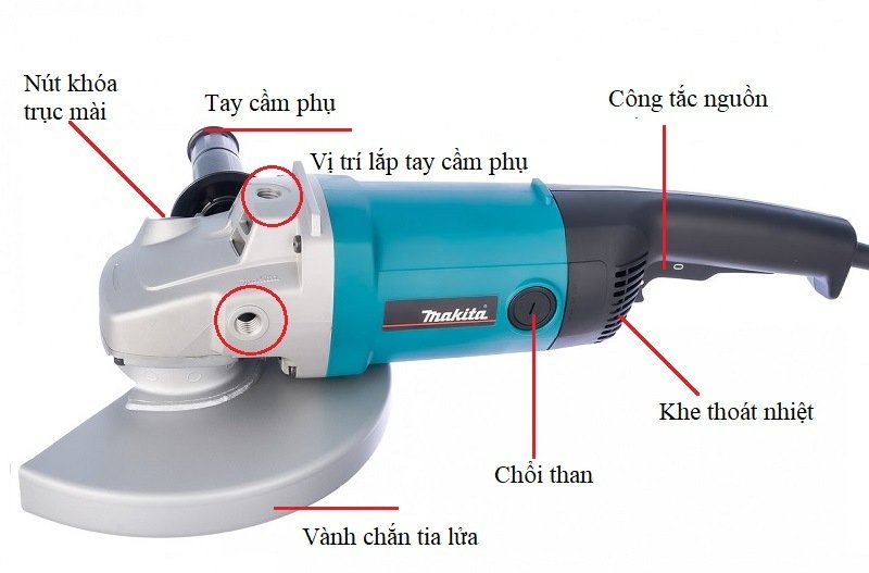 Chi tiết trên máy mài Makita 9069 Chi tiết trên máy mài Makita 9069