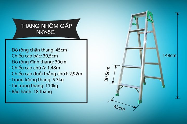 Thông số kỹ thuật của thang nhôm gấp NKY-5c Thông số kỹ thuật của thang nhôm gấp NKY-5c