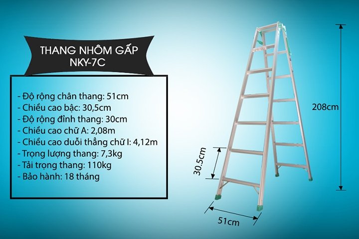 Thông số kỹ thuật của thang nhôm gấp NKY-7C Thông số kỹ thuật của thang nhôm gấp NKY-7C