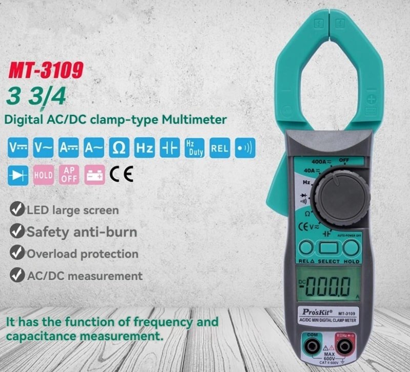 Ampe kìm AC/DC Proskit MT-3109 đo dải điện áp lớn Ampe kìm AC/DC Proskit MT-3109 đo dải điện áp lớn