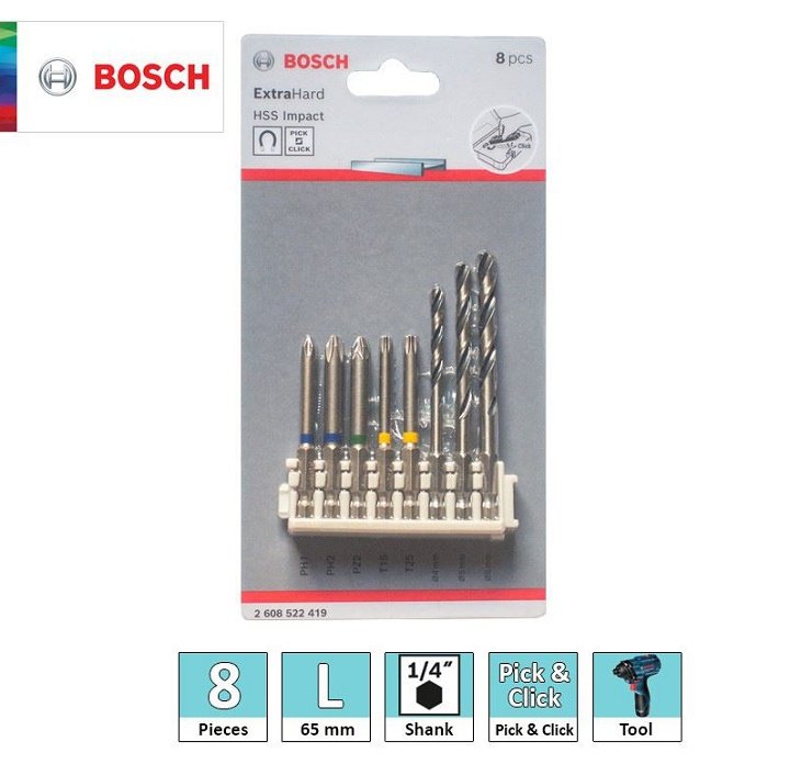 Bộ phụ kiện đầu vặn vít 65mm và mũi khoan Bosch 2608522419 Bộ phụ kiện đầu vặn vít 65mm và mũi khoan Bosch 2608522419