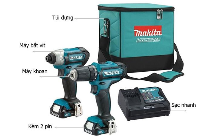 Bộ máy khoan, máy vặn vít Makita CLX202S Bộ máy khoan, máy vặn vít Makita CLX202S