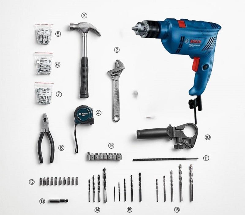 Các phụ kiện đi kèm Bosch GSB 600 SET 100 Các phụ kiện đi kèm Bosch GSB 600 SET 100
