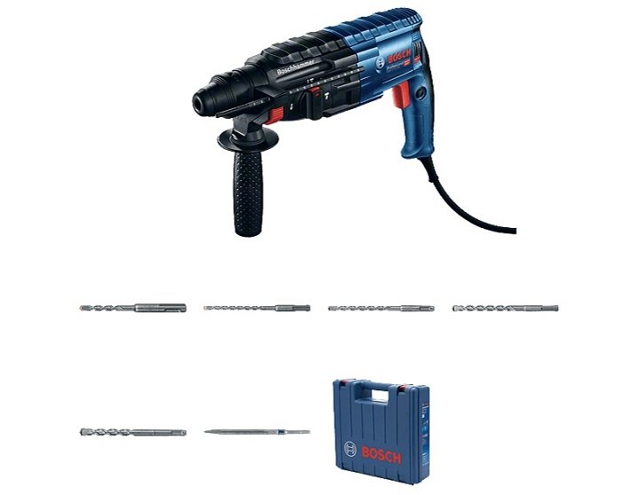 Bosch GBH 2-24 DRE phụ kiện đi kèm nhiều loại mũi khoan, mũi đục