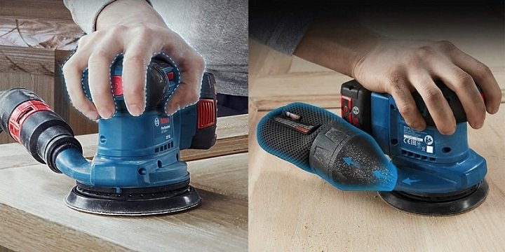 Bosch GEX 185-LI có thiết kế nhỏ gọn, tích hợp thêm túi chứa bụi