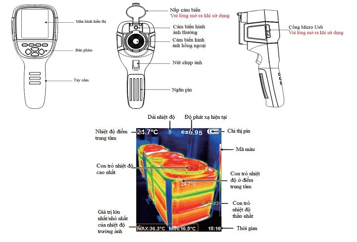 Màn hình hiển thị của camera nhiệt HT-18+ 