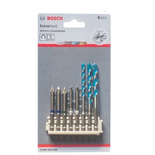 Đầu vặn vít extra hard 65mm và 3 mũi khoan Multi-construction Bosch 2608522420