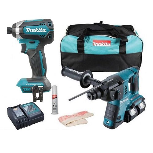 Bộ máy khoan bê tông, máy vặn vít dùng pin Makita DLX2242PM1 (DHR263+DTD149) (18V)