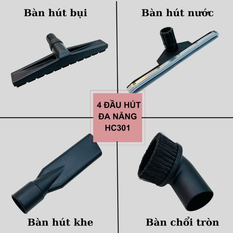 Máy hút bụi Hiclean HC301 trang bị phụ kiện để làm sạch ở mọi ngóc ngách