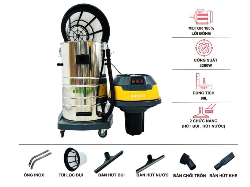 Máy hút bụi HiClean HC380 đầy đủ phụ kiện, công suất mạnh mẽ 