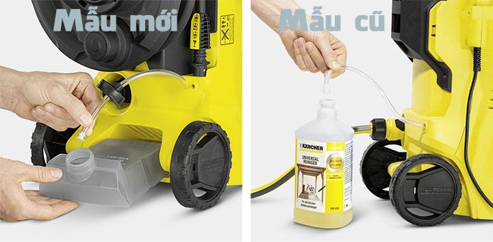 Khi đổ dung dịch vào, sẽ tự động pha trộn dung dịch với nước để tạo bọt phun rửa xe Khi đổ dung dịch vào, sẽ tự động pha trộn dung dịch với nước để tạo bọt phun rửa xe