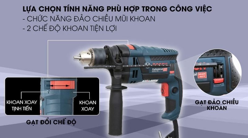 Các nút công tắc trên thân máy khoan Bosch GSB 16re cải tiến