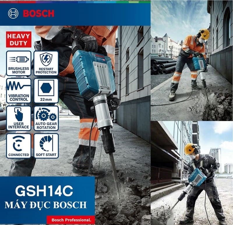 Máy đục bê tông Bosch GSH 14 C được trang bị công nghệ hiện đại Máy đục bê tông Bosch GSH 14 C được trang bị công nghệ hiện đại