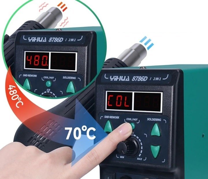Yihua 8786D-I kết hợp tay khò cho nhiệt độ cao, khò nhanh Yihua 8786D-I kết hợp tay khò cho nhiệt độ cao, khò nhanh