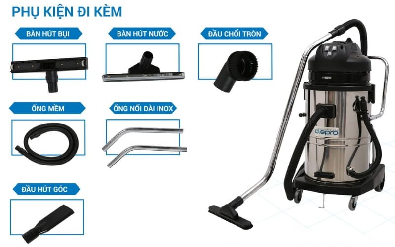 Bộ phụ kiện đi kèm của máy hút bụi công nghiệp Clepro S3/60
