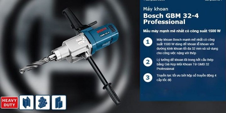 Máy khoan Bosch GBM 32-4 có công suất 1500W Máy khoan Bosch GBM 32-4 có công suất 1500W