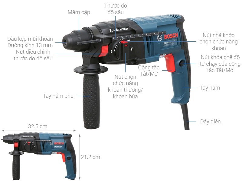 Cấu tạo của khoan Bosch GBH 2-20 DRE Cấu tạo của khoan Bosch GBH 2-20 DRE