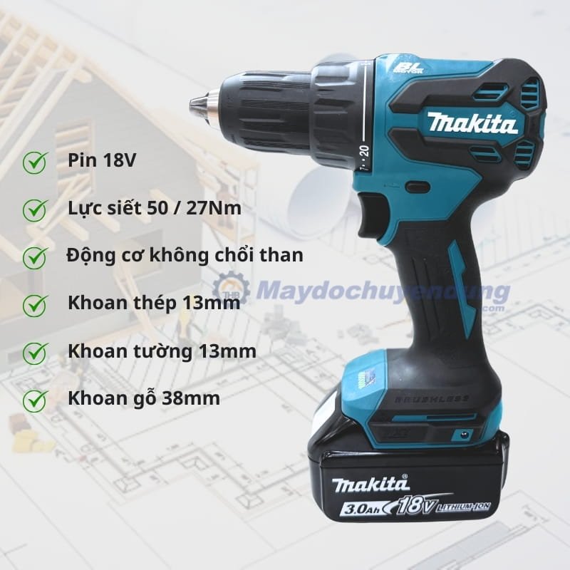 Makita DHP490Z khoan mạnh mẽ trên gỗ, thép và tường nhanh, trơn tru