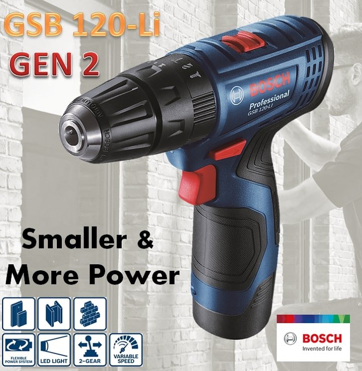Thiết kế máy khoan pin Bosch GSB 120-Li Gen II nhỏ gọn dễ dàng sử dụng