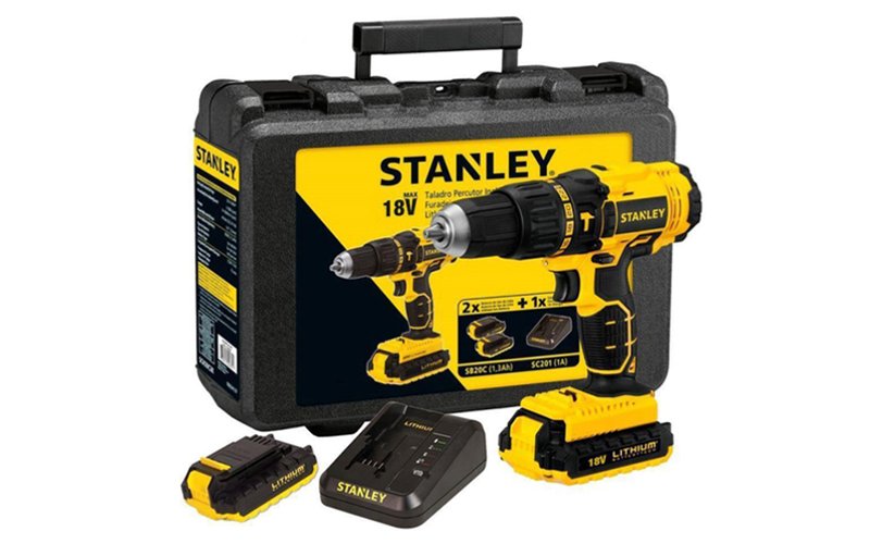 Máy khoan pin Stanley SCH20C2K 18V đi kèm đầy đủ phụ kiện