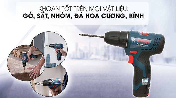 Máy GSR 120-li Gen ii có thể khoan trên nhiều bề mặt vật liệu khác nhau Máy GSR 120-li Gen ii có thể khoan trên nhiều bề mặt vật liệu khác nhau