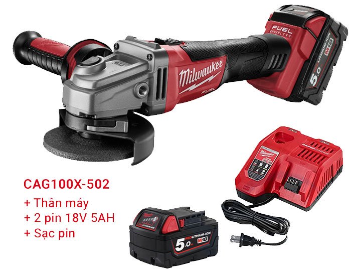 Hình ảnh trọn bộ máy mài góc Milwaukee M18 CAG100X-502 SET