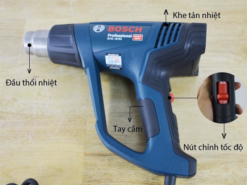 Cấu tạo của máy khò nhiệt Bosch GHG 18-60 Cấu tạo của máy khò nhiệt Bosch GHG 18-60