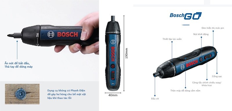 Kích thước máy vặn vít Bosch Go Gen thế hệ 2