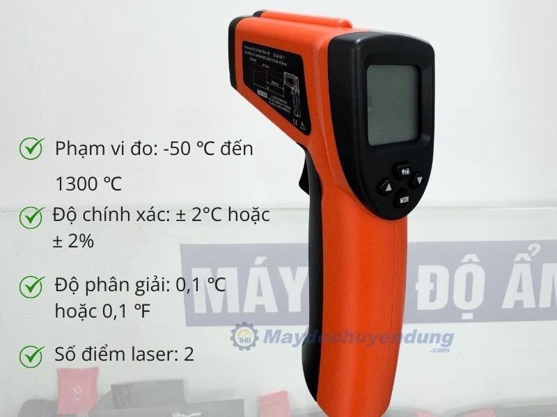 Súng đo nhiệt độ 1300 độ, 2 tia laser DT8013H có khả năng đo những nguồn nhiệt từ xa, không cần tiếp xúc trực tiếp lên đến 1300 độ C Súng đo nhiệt độ 1300 độ, 2 tia laser DT8013H có khả năng đo những nguồn nhiệt từ xa, không cần tiếp xúc trực tiếp lên đến 1300 độ C