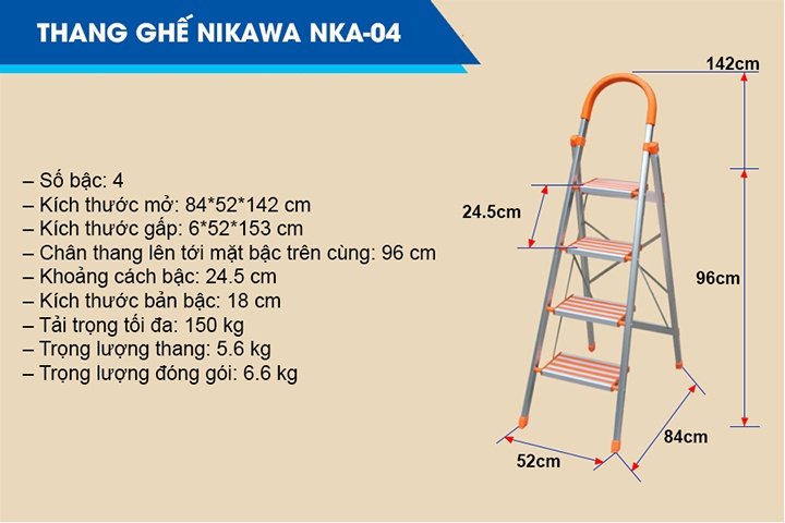 Thông tin chi tiết về thang ghế Nikawa NKA- 04 Thông tin chi tiết về thang ghế Nikawa NKA- 04
