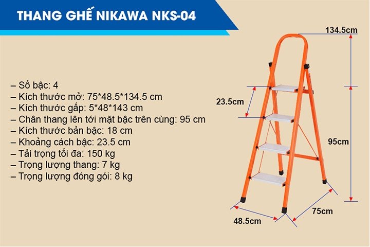 Thông số kỹ thuật của thang ghế Nikawa NKS-04 Thông số kỹ thuật của thang ghế Nikawa NKS-04