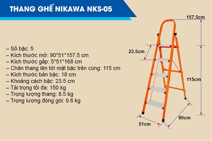 Thông tin chi tiết của thang ghế Nikawa NKS-05 Thông tin chi tiết của thang ghế Nikawa NKS-05