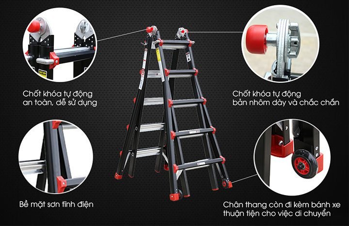 Chi tiết nổi bật trên thang nhôm Chi tiết nổi bật trên thang nhôm