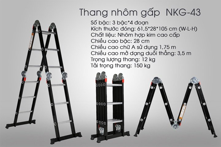 Thông số kỹ thuật của thang nhôm gấp Thông số kỹ thuật của thang nhôm gấp