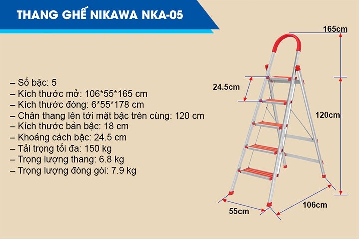 Thông tin chi tiết về thang nhôm Nikawa NKA-05 Thông tin chi tiết về thang nhôm Nikawa NKA-05