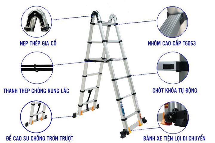 Chi tiết trên thang nhôm đôi Chi tiết trên thang nhôm đôi