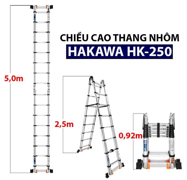 Chiều cao của thang nhôm rút đôi Chiều cao của thang nhôm rút đôi
