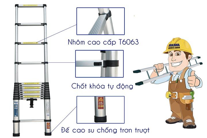 Thang nhôm rút đơn Hakawa HK138 Thang nhôm rút đơn Hakawa HK138