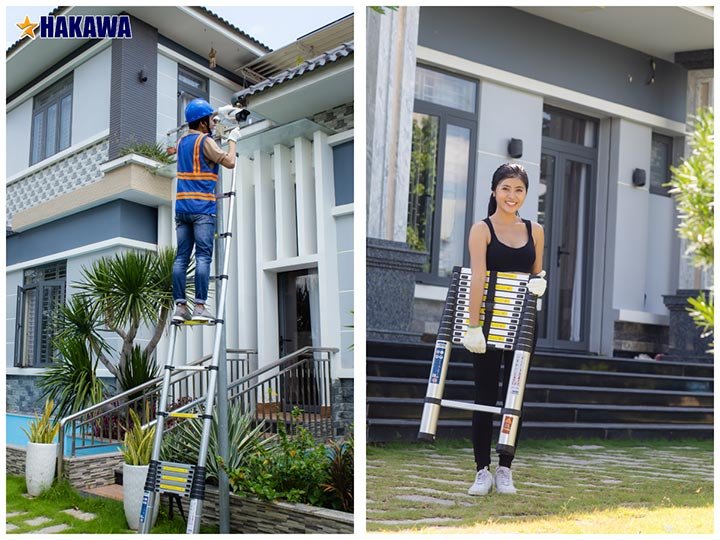 Hình ảnh thực tế của thang nhôm rút Hình ảnh thực tế của thang nhôm rút