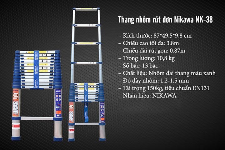 Thông số cơ bản của thang nhôm Nikawa NK-38