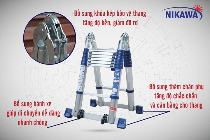Chi tiết trên thang nhôm rút đôi Nikawa NK-50AI Pri Chi tiết trên thang nhôm rút đôi Nikawa NK-50AI Pri